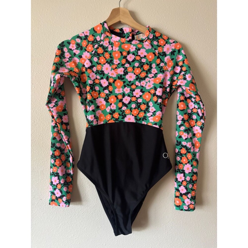 Ocean Pacific OP colorful floral long sleeve swimsuit Size M